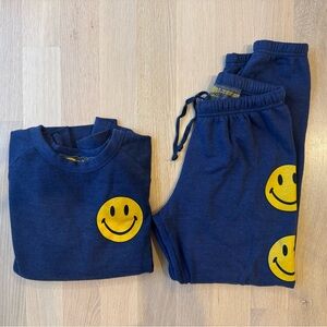 Aviator Nation Navy Smiley Face Crewneck and Sweatpants